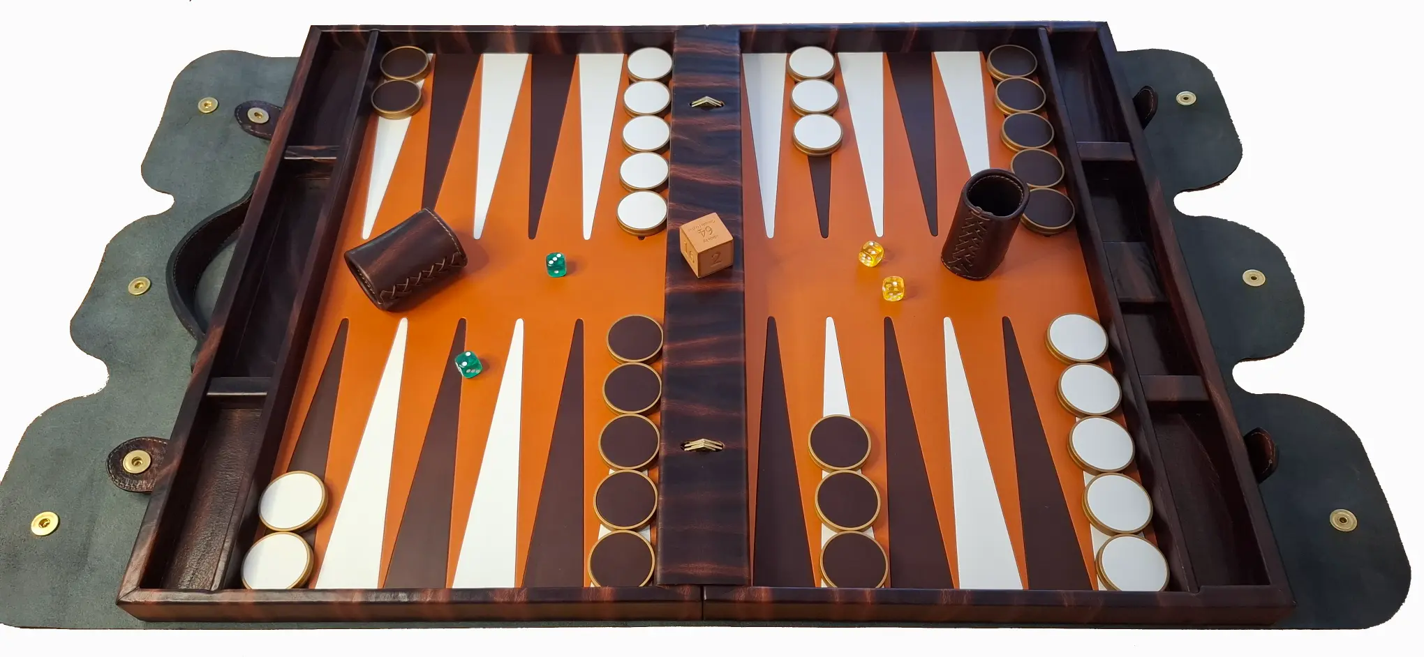  Backgammon bicouleur mahogany/Tan , Mahogany Blanc fond Orange .