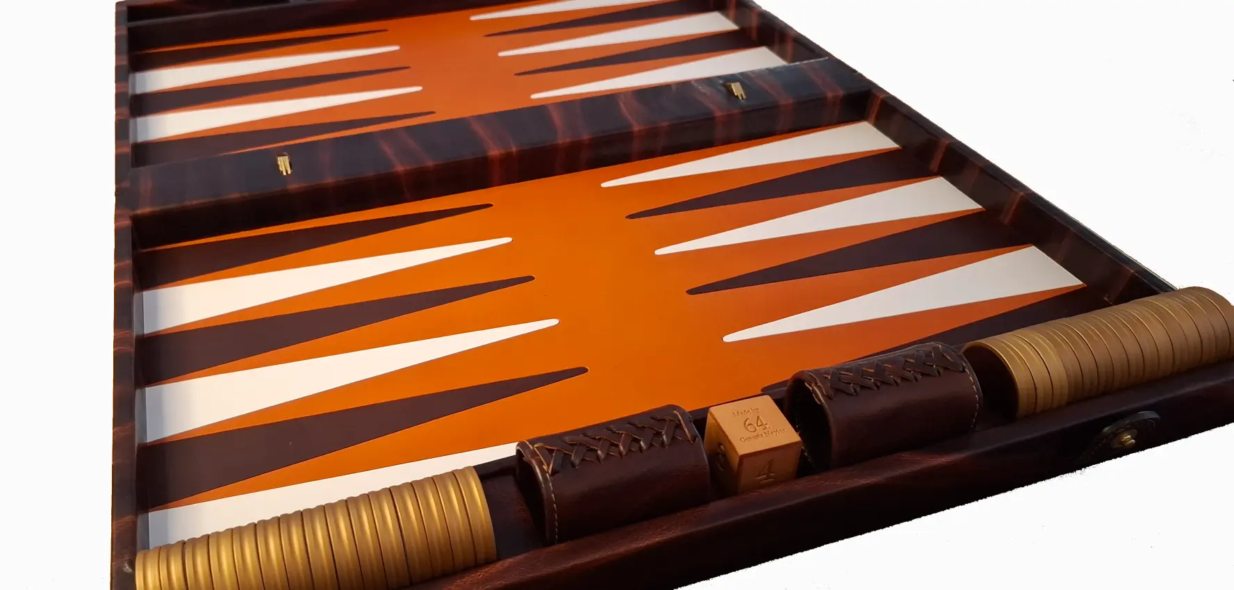  Backgammon bicouleur mahogany/Tan , Mahogany Blanc fond Orange . - Image 2
