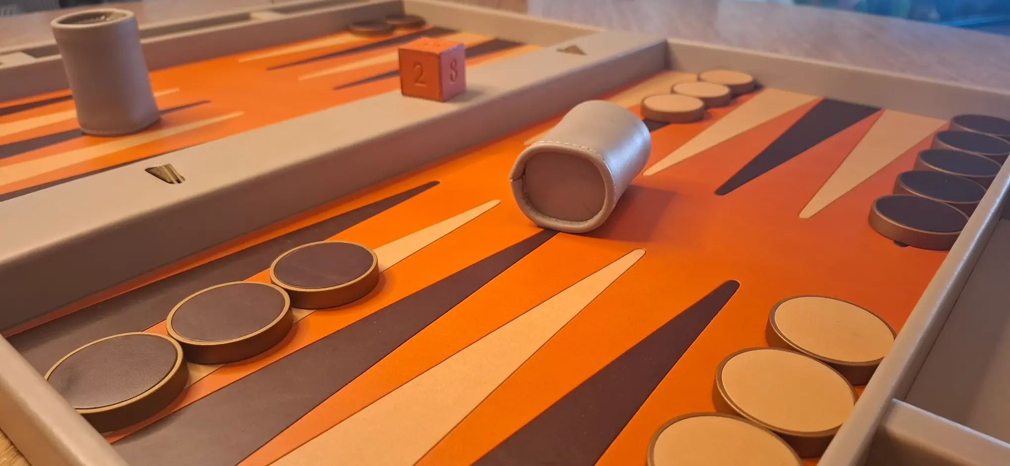 Backgammon - Moss grey orange and mahogany - Image 2