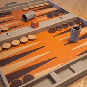 theartofbackgammon_moss_grey_orange_and_mahogany_open_board_full_perspective